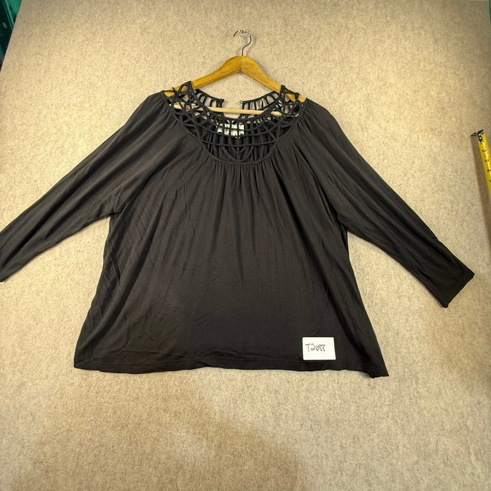Anthropologie Black Lattice Cage Neckline Long Sleeve Blouse Top Small